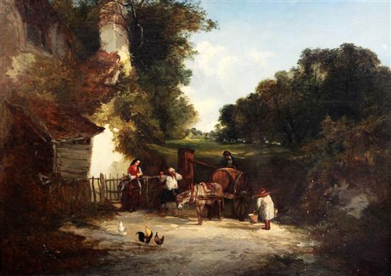 Edward Charles Williams (fl.1839-1865) Donkey cart beside a well, 21.5 x 30.5in.